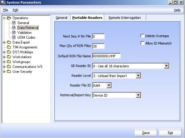 The portable readers tab in the system parameters dialog.